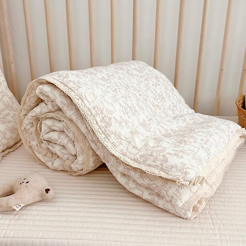 BuLuTu Cotton Muslin Blanket for Toddler Girls Boys Rabbit Pattern Baby Quilted Blanket Lightweight Soft Toddler Comforter Quilt for All Seasons, Forest Pattern, 47"x59", No Pillow - Image 3